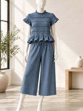 Davi & Dani "Chasidy" Chambray Smocked Peplum Set 3XL